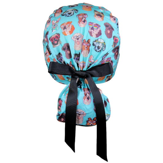 Dogs with Sunglasses Ponytail Scrub Cap - 100% Cotton