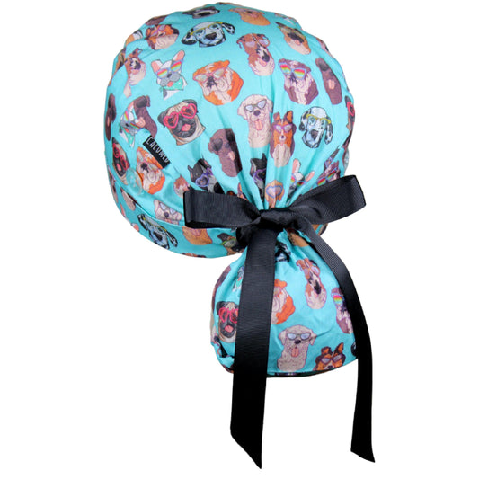 Dogs with Sunglasses Ponytail Scrub Cap - 100% Cotton