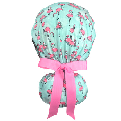 Flamingos in Puddles Ponytail Scrub Cap - 100% Cotton