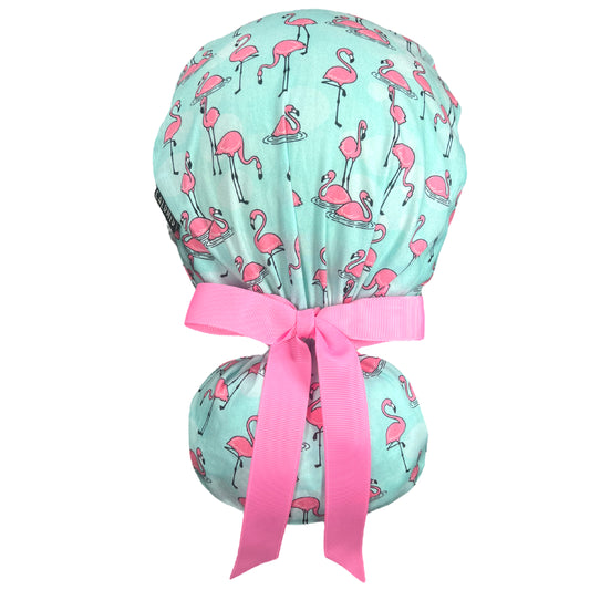 Flamingos in Puddles Ponytail Scrub Cap - 100% Cotton