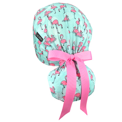 Flamingos in Puddles Ponytail Scrub Cap - 100% Cotton