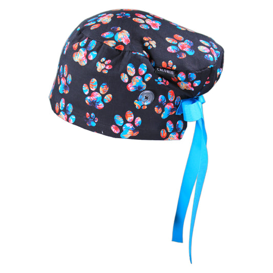 Floral Paw Prints Euro Scrub Cap - 100% Cotton