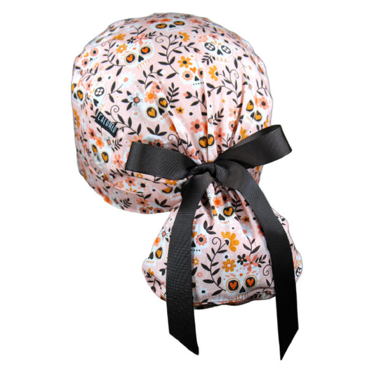 Floral Skulls Ponytail Scrub Cap - 100% Cotton