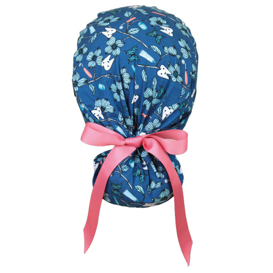 Floral Teeth Ponytail Scrub Cap - 100% Cotton