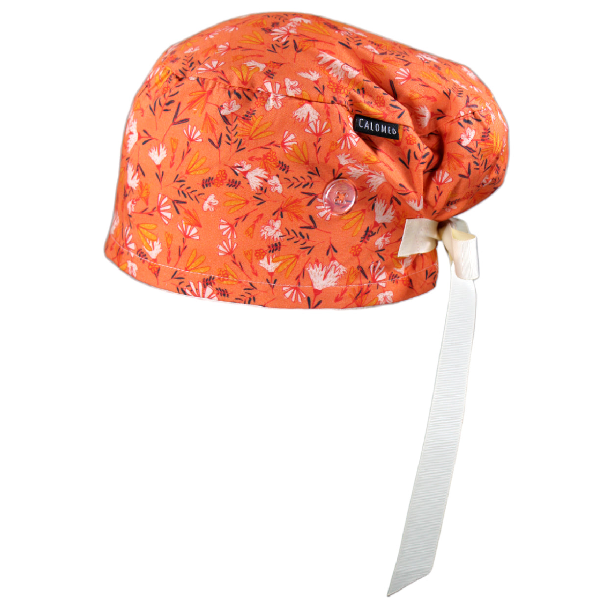 Flowers on Peach Euro Scrub Cap - 100% Cotton