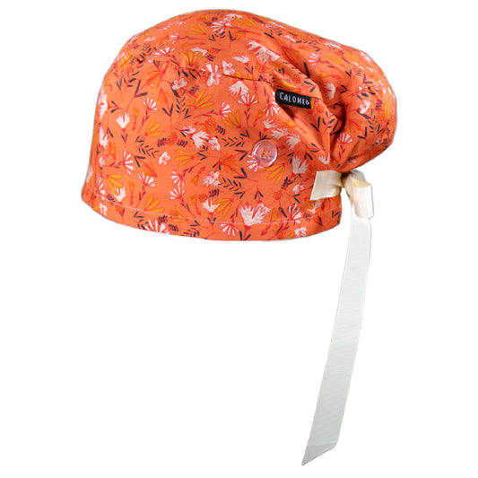 Flowers on Peach Euro Scrub Cap - 100% Cotton
