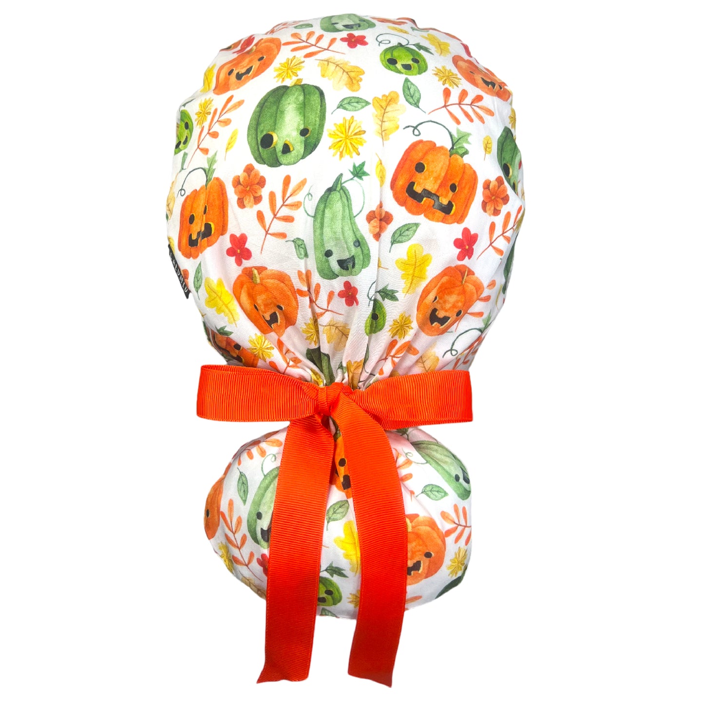 Fun Watercolor Pumpkins and Leaves Ponytail Scrub Cap - 100% Cotton
