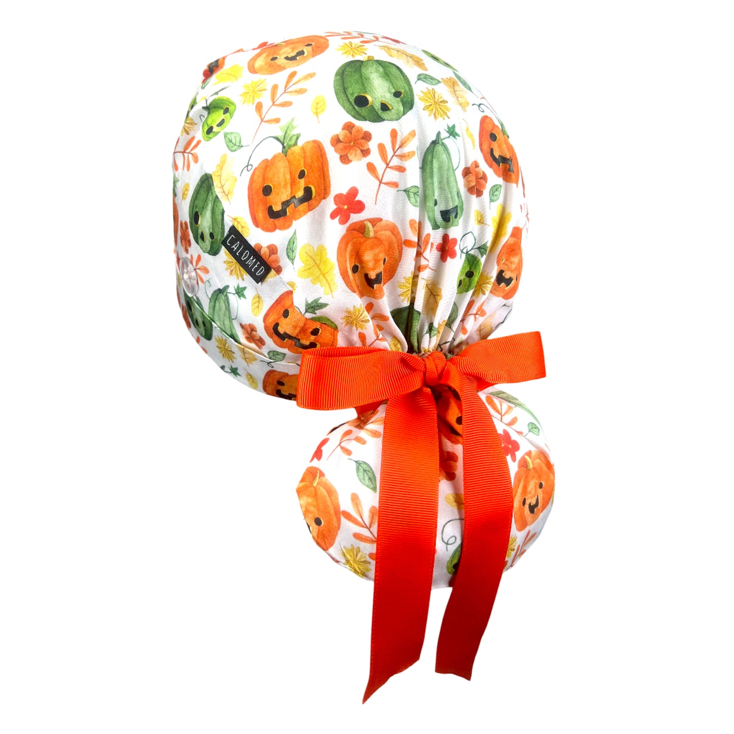Fun Watercolor Pumpkins and Leaves Ponytail Scrub Cap - 100% Cotton