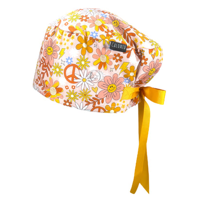 Groovy Peace Flower Power Euro Scrub Cap - 100% Cotton
