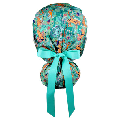 Jungle Animals Ponytail Scrub Cap - 100% Cotton