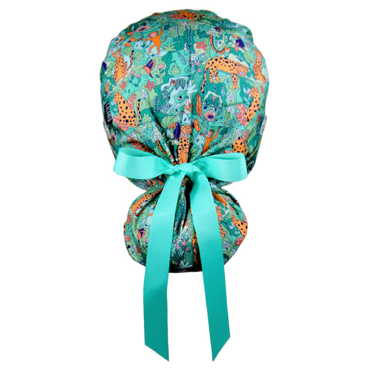 Jungle Animals Ponytail Scrub Cap - 100% Cotton