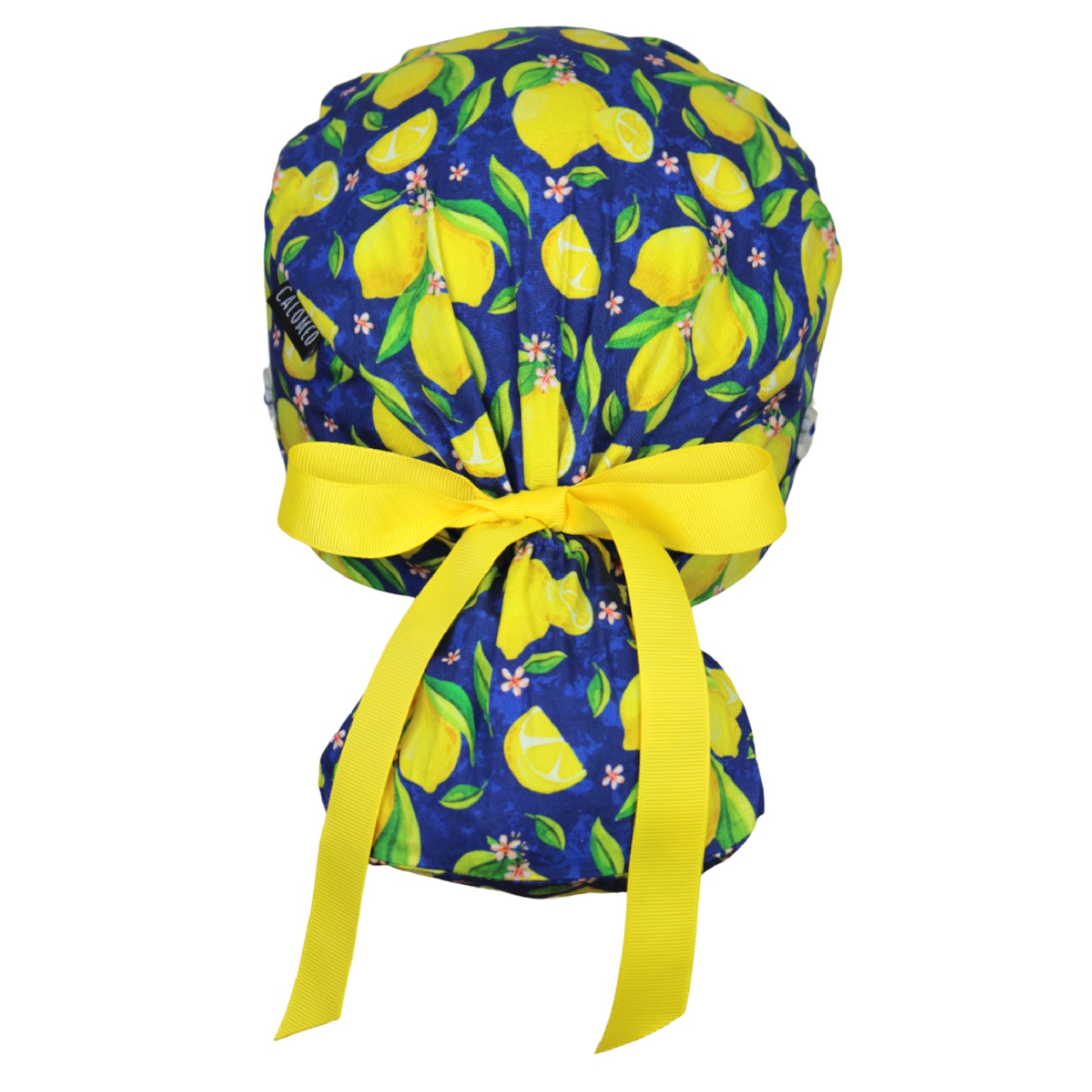 Lemons and Flowers on Blue Ponytail Scrub Cap - 100% Cotton