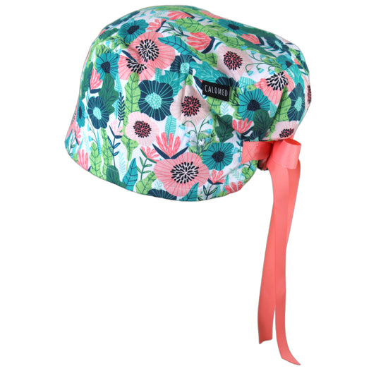 Modern flowers on White Euro Scrub Cap - 100% Cotton