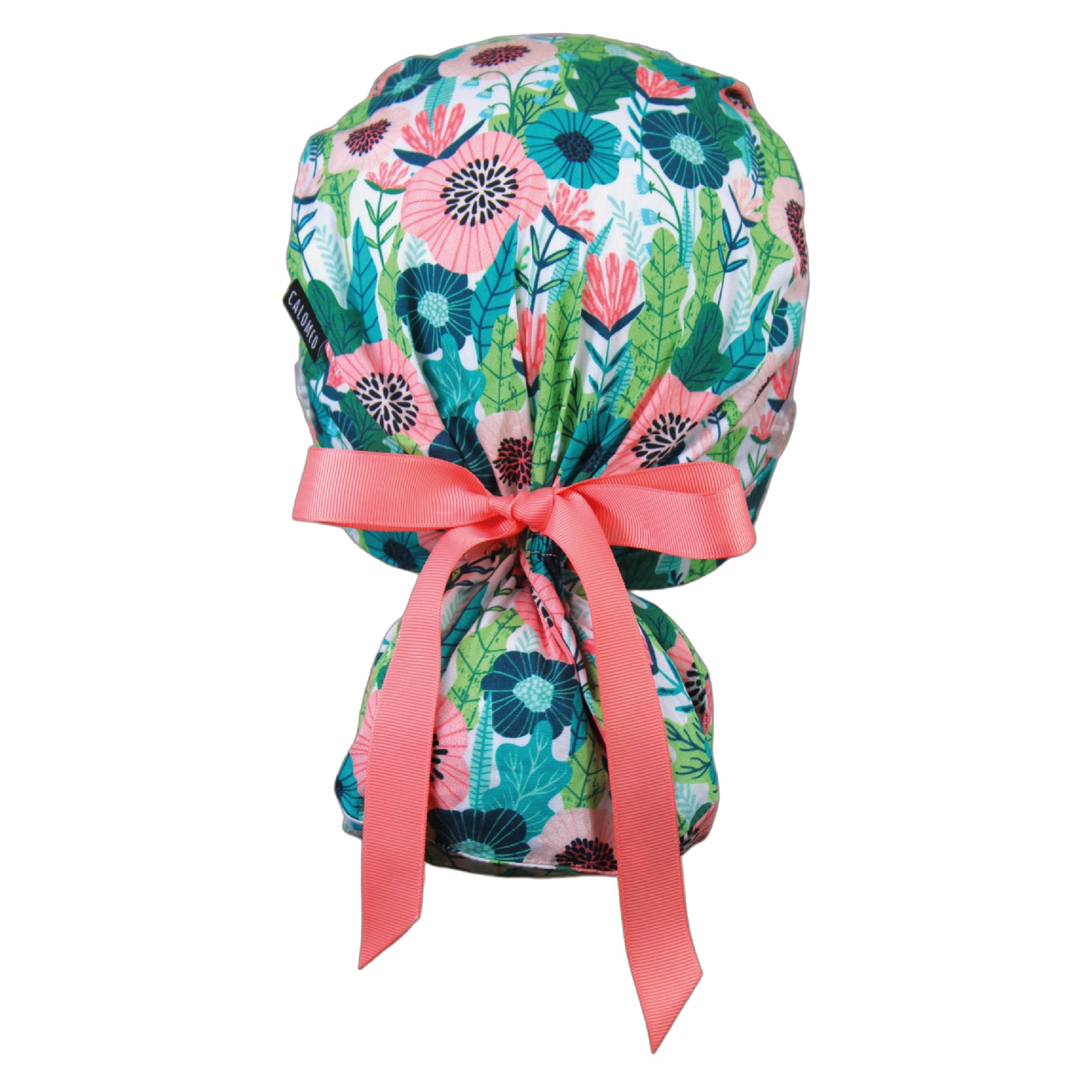 Modern flowers on White Ponytail Scrub Cap - 100% Cotton