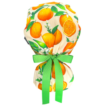Oranges on Peach Ponytail Scrub Cap - 100% Cotton