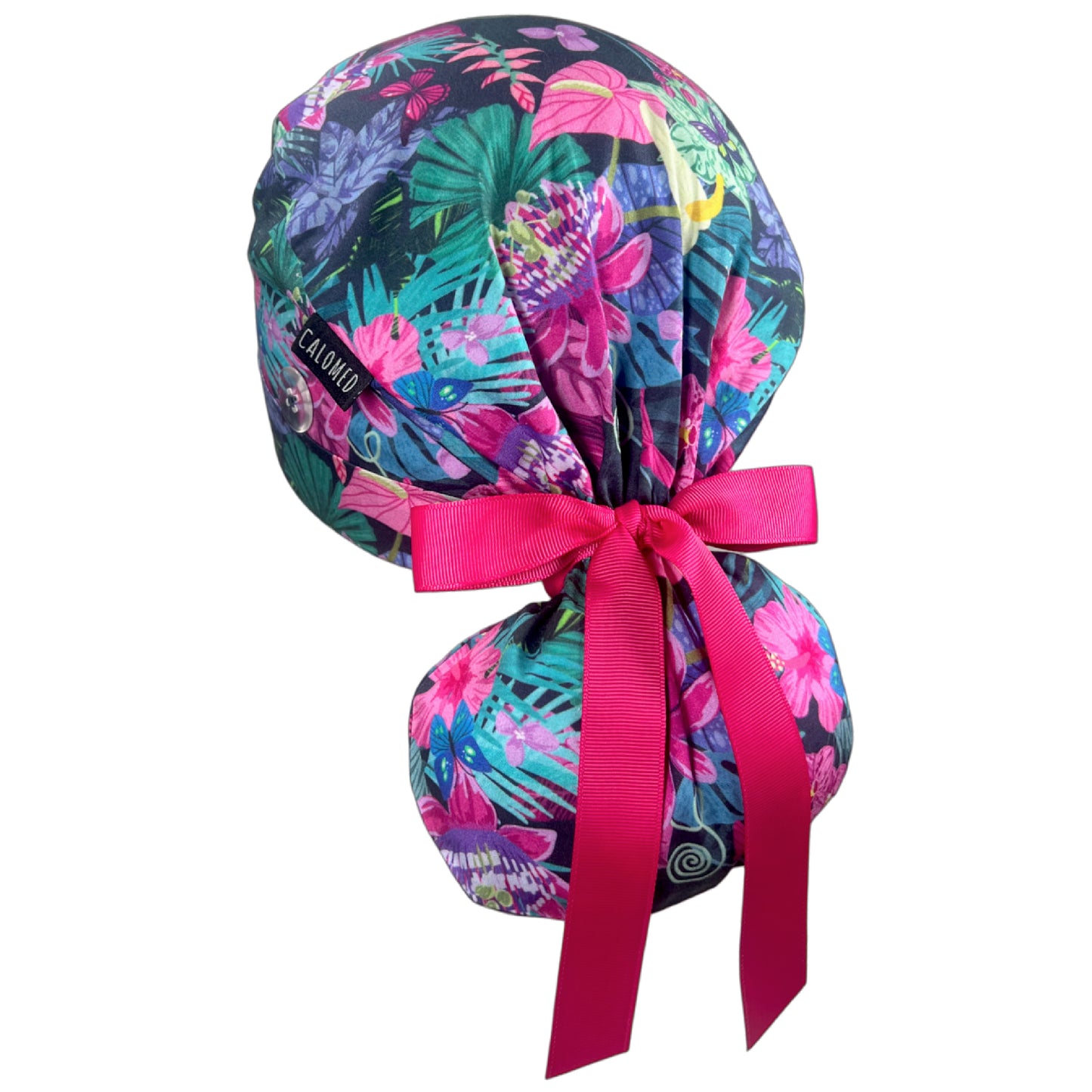Passion Flowers Ponytail Scrub Cap - 100% Cotton