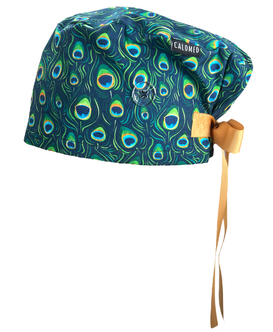 Peacock Feathers Euro Scrub Cap - 100% Cotton
