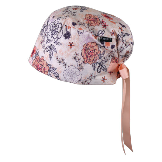 Pink Outlined Flowers Euro Scrub Cap - 100% Cotton