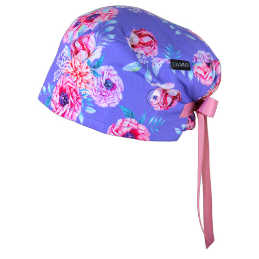 Pink Peonies on Lavender Euro Scrub Cap - 100% Cotton