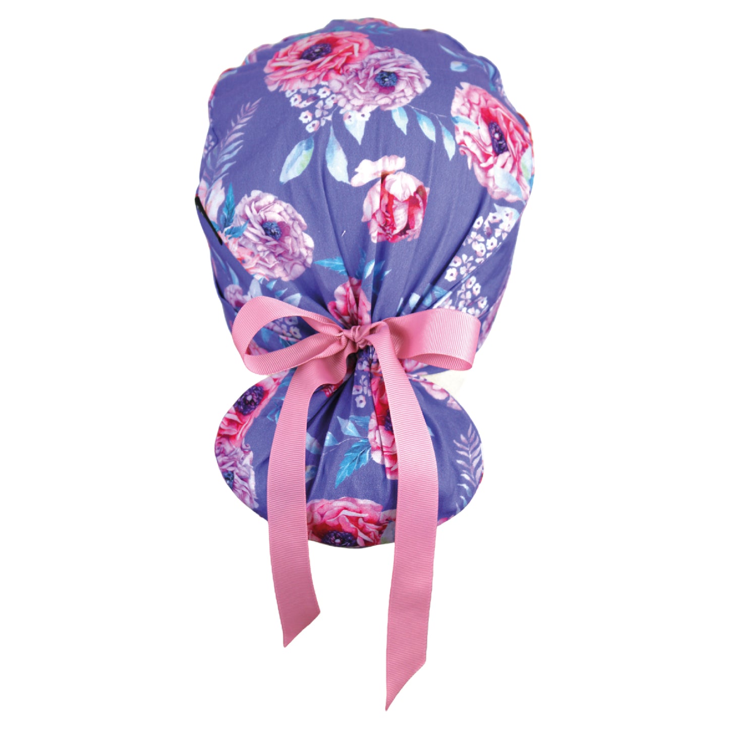 Pink Peonies on Lavender Ponytail Scrub Cap - 100% Cotton