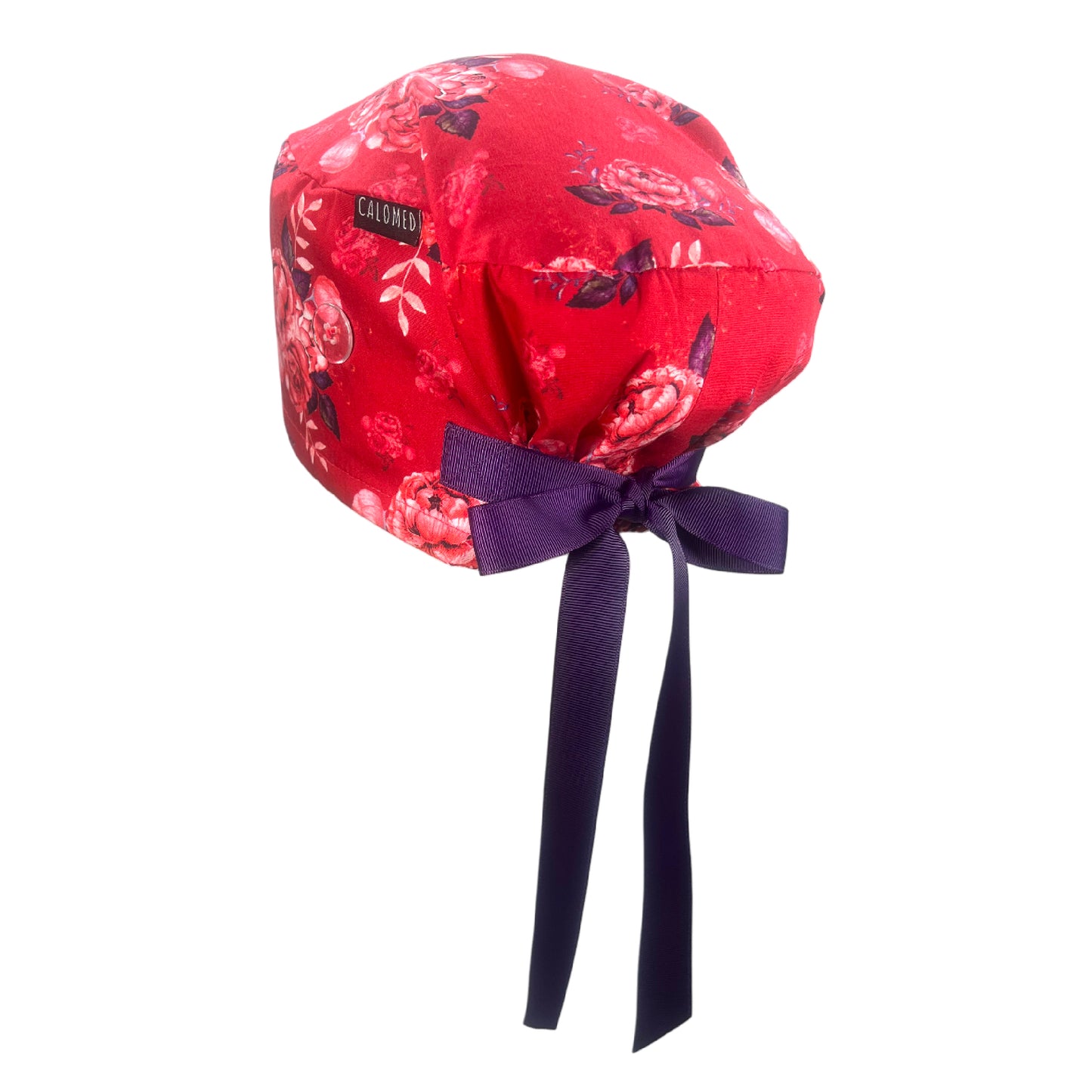 roses on red euro scrub cap view 2