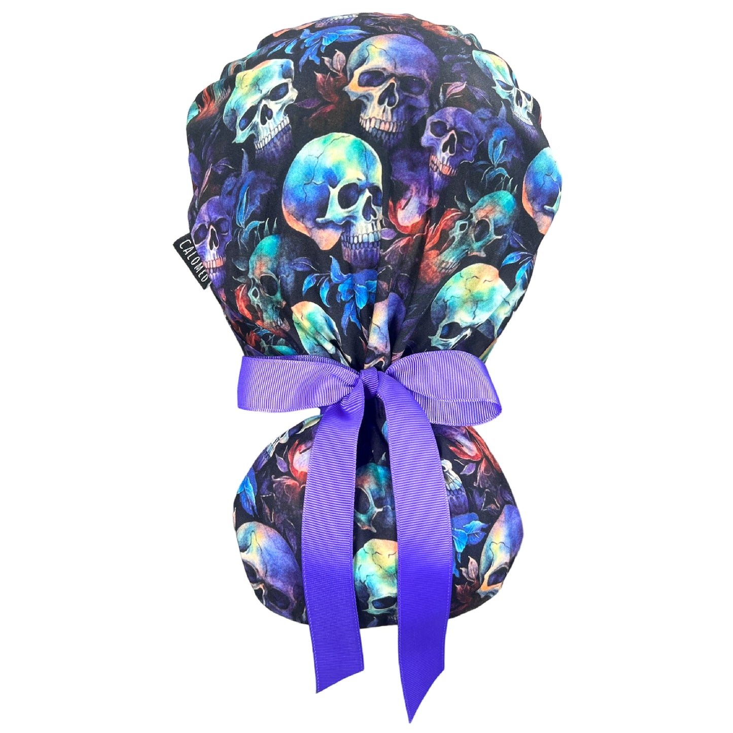 Purple Skulls Ponytail Scrub Cap
