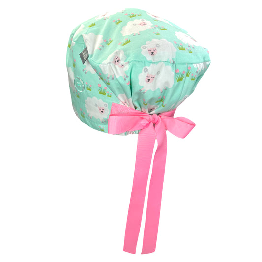 Sheeps and Flowers in the Grass Euro Scrub Cap - 100% Cotton