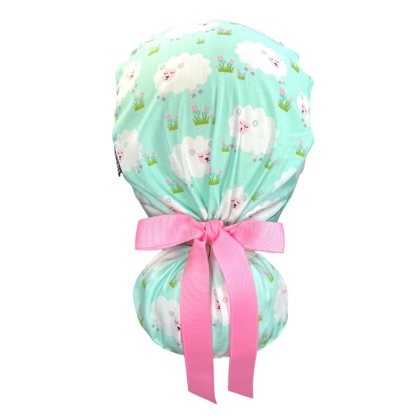 Sheeps and Flowers in the Grass Ponytail Scrub Cap - 100% Cotton