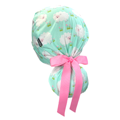 Sheeps and Flowers in the Grass Ponytail Scrub Cap - 100% Cotton