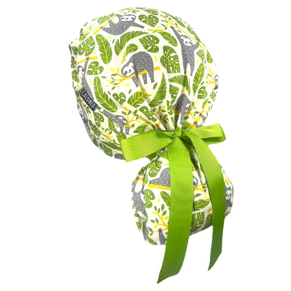 Sloths on Ivory Ponytail Scrub Cap - 100% Cotton