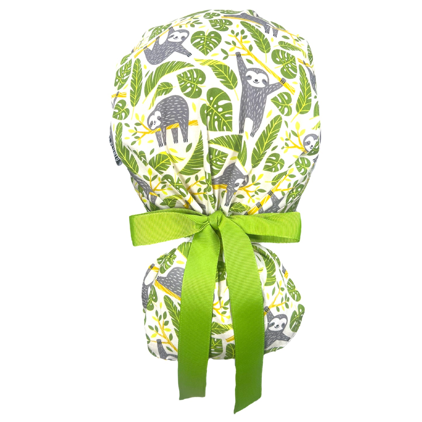 Sloths on Ivory Ponytail Scrub Cap - 100% Cotton