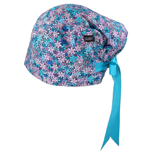 Small Purple Flowers Euro Scrub Cap - 100% Cotton