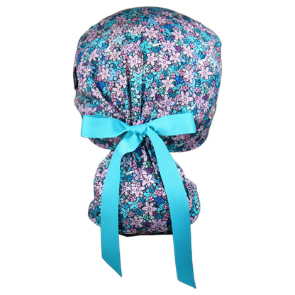 Small Purple Flowers Ponytail Scrub Cap - 100% Cotton