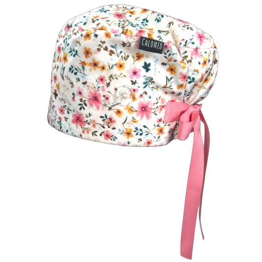 Small Watercolor Flowers on Ivory Euro Scrub Cap - 100% Cotton
