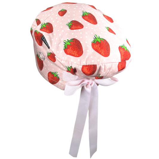 strawberries on pink euro scrub cap view 2