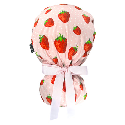 Strawberries on Pink Ponytail Scrub Cap - 100% Cotton