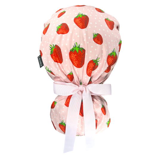 Strawberries on Pink Ponytail Scrub Cap - 100% Cotton