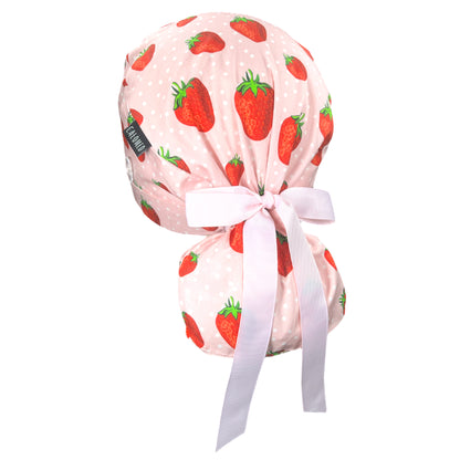 Strawberries on Pink Ponytail Scrub Cap - 100% Cotton