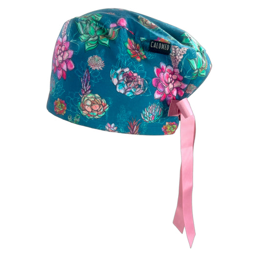 Succulents on Teal Euro Scrub Cap - 100% Cotton