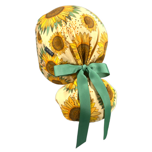 Sunflowers Ponytail Scrub Cap - 100% Cotton