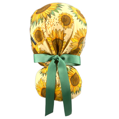 Sunflowers Ponytail Scrub Cap - 100% Cotton