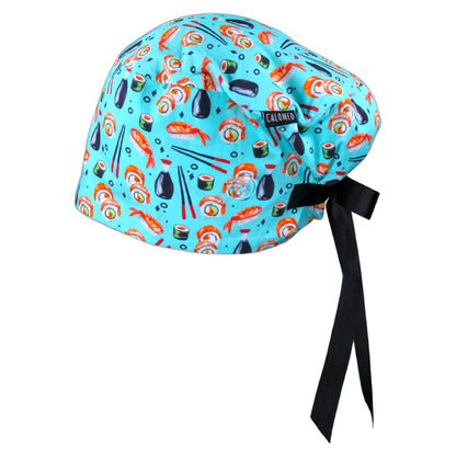 Sushis on Light Blue Euro Scrub Cap - 100% Cotton