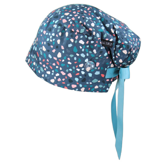 Terrazzo on Teal Euro Scrub Cap - 100% Cotton