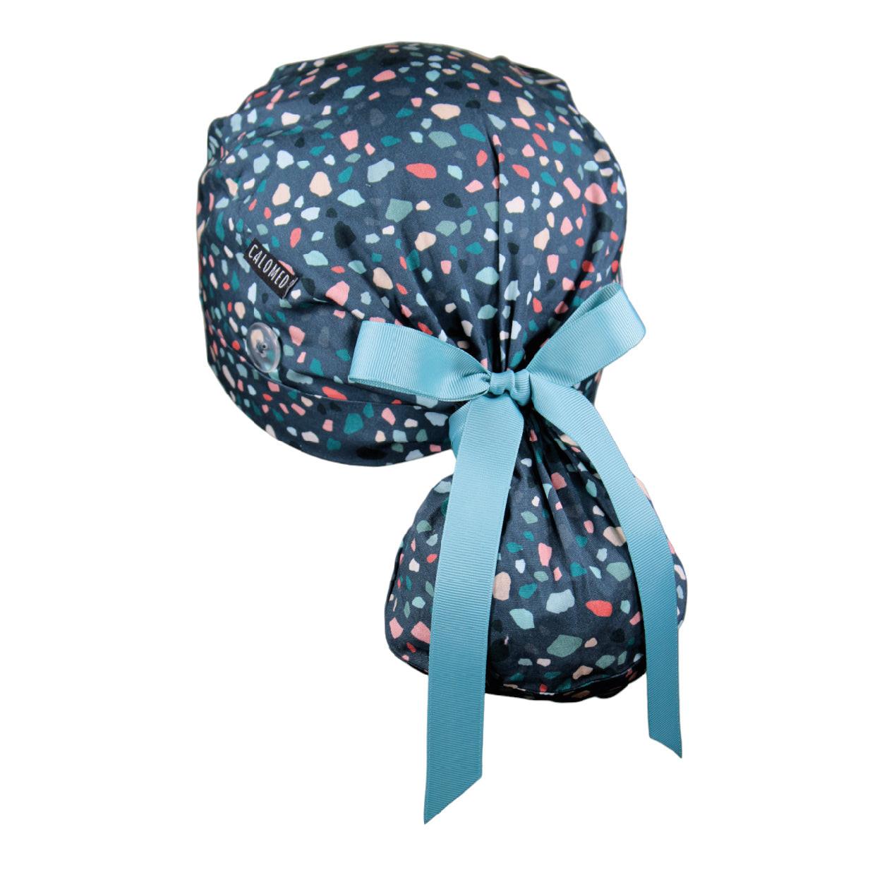 Terrazzo on Teal Ponytail Scrub Cap - 100% Cotton