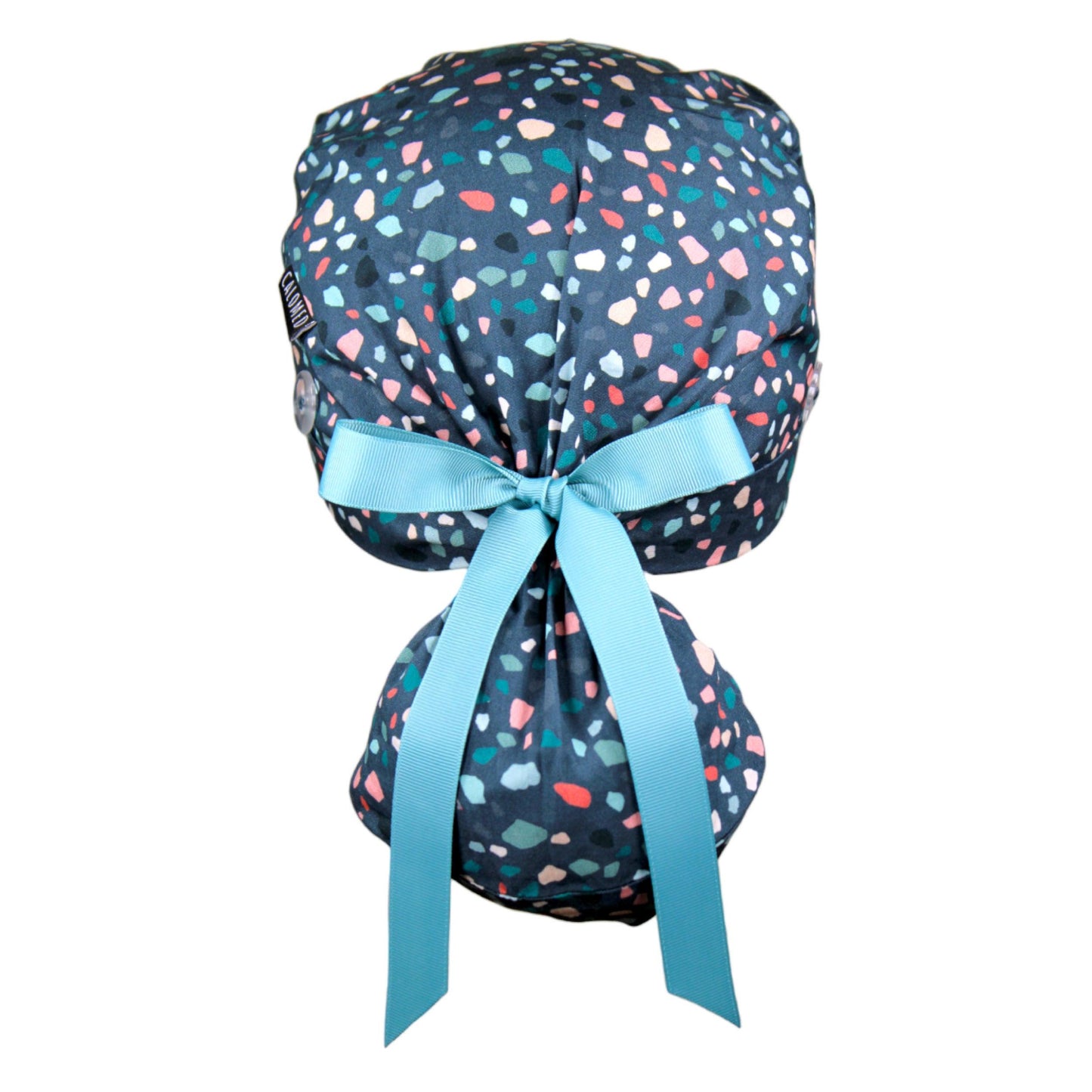 Terrazzo on Teal Ponytail Scrub Cap - 100% Cotton