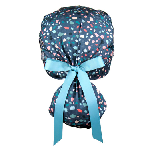 Terrazzo on Teal Ponytail Scrub Cap - 100% Cotton