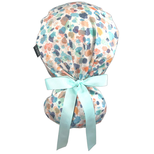 Terrazzo on White Ponytail Scrub Cap - 100% Cotton
