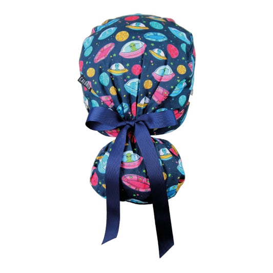 UFOs in Space Ponytail Scrub Cap - 100% Cotton