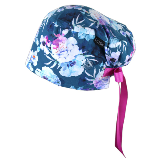 Watercolor Flowers on Teal Euro Scrub Cap - 100% Cotton