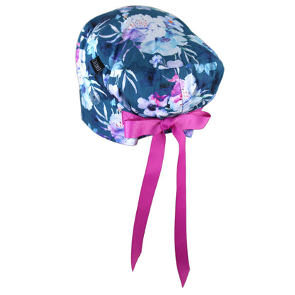 Watercolor Flowers on Teal Euro Scrub Cap